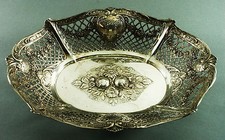 ANTIKE GROSSE OBSTSCHALE 800er SILBER ROSEN SCHALE KORB HILDESHEIMER ROSE (P67)
