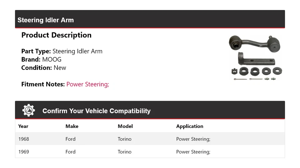 Brazo de rueda loca de dirección para Ford Torino 1968-1969 MOOG Foto 2 de 4