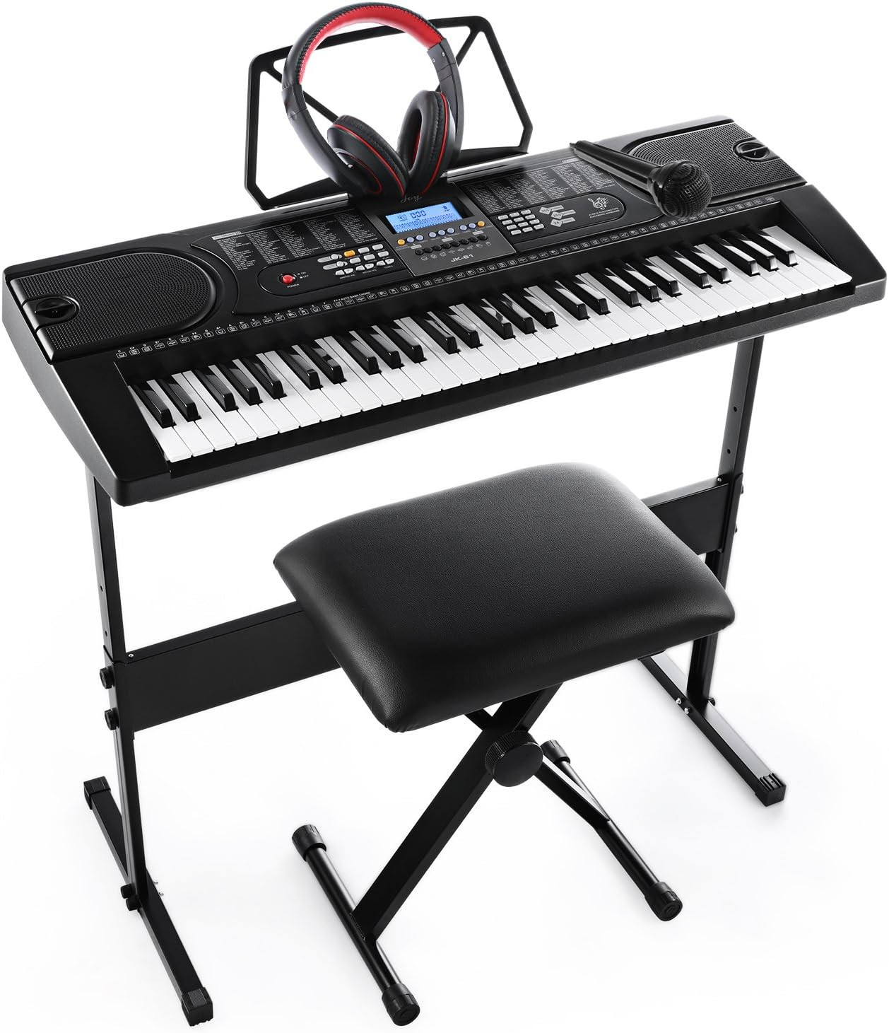 61-Key Electronic Keyboard Pack with Headphones,Microphone,Stand,Stool,and Power