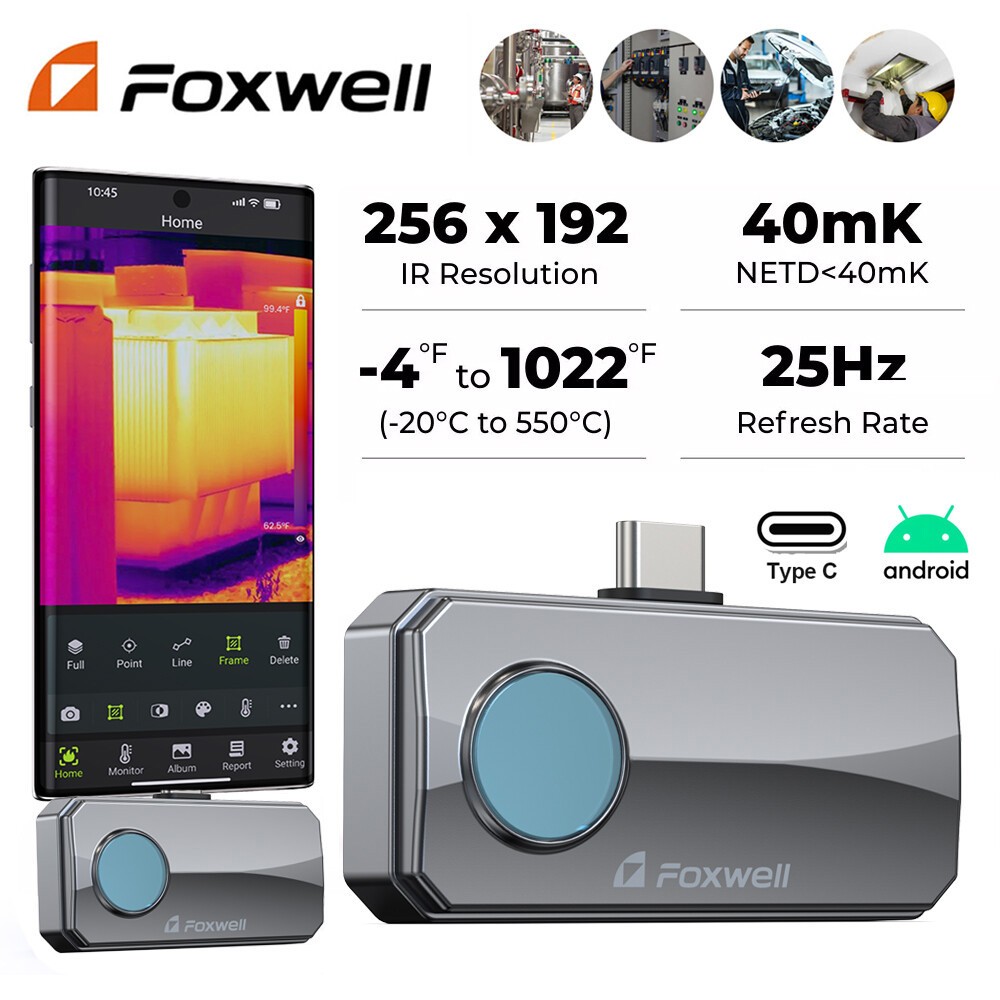 FOXWELL RT100 Home & Industrial Thermal Camera 256x192 IR Thermal Imaging Camera