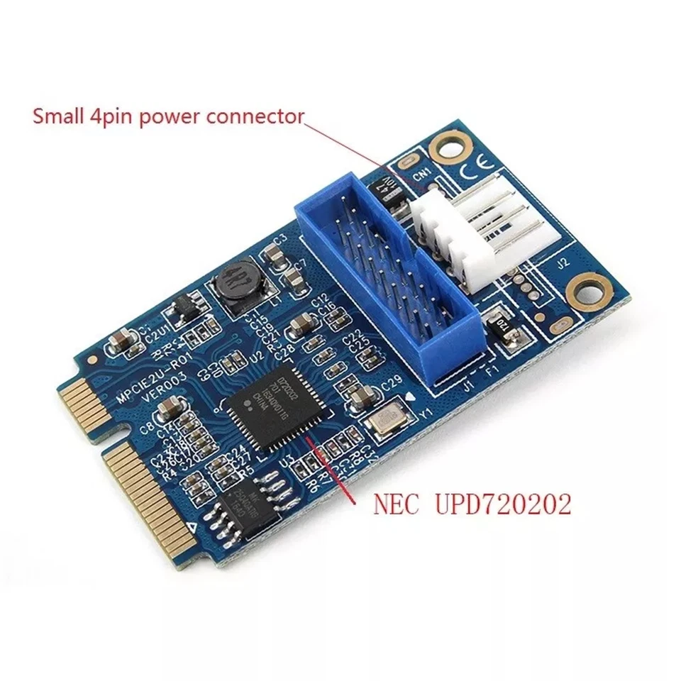 Mini PCIE PCI Express to Dual USB 3.0 ports 19pin 20pin Expansion Adapter Card - Image 4 of 4