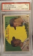 1959 Topps Fence Busters Hank Aaron Eddie Mathews #212 White Back PSA 3