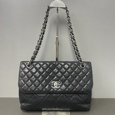 Chanel Large Flap Black Distressed Lambskin Silver CC Interwoven Airport Tote