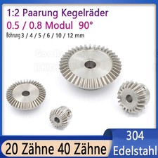 Kegelradgetriebe aus Edelstahl 0,5 Modul 0,8 Modul 20 Z&auml;hne 40 Z&auml;hne 1:2 90&deg;