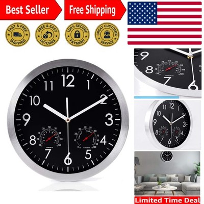 12-Inch Battery-Powered Silent Clock with Temperature & Humidity Reader
