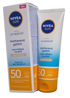 NIVEA SUN UV Face Mattierend Getönter Sonnenschutz Hell LSF 50 50ml