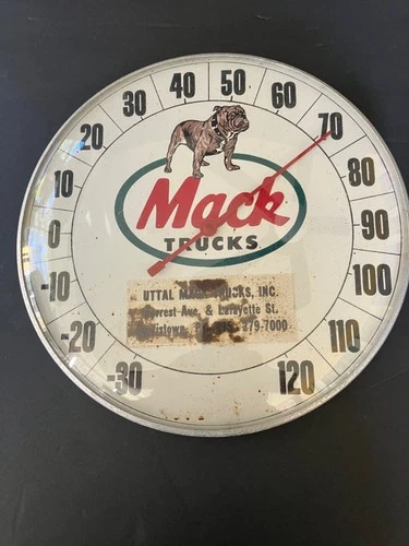 RARE, VINTAGE MACK TRUCKS GAS - OIL 12 INCH METAL THERMOMETER UTTAL MACK TRUCKS
