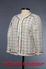 St John Knits Hounds Tooth Jacket Sequin Detail Gold Multi Sz 12 NWT MSRP 1895