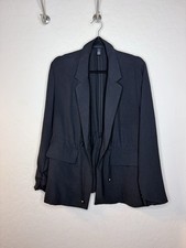 H Halston Women's Black Unlined Cinch Waist Blazer Sz L Office Professional    