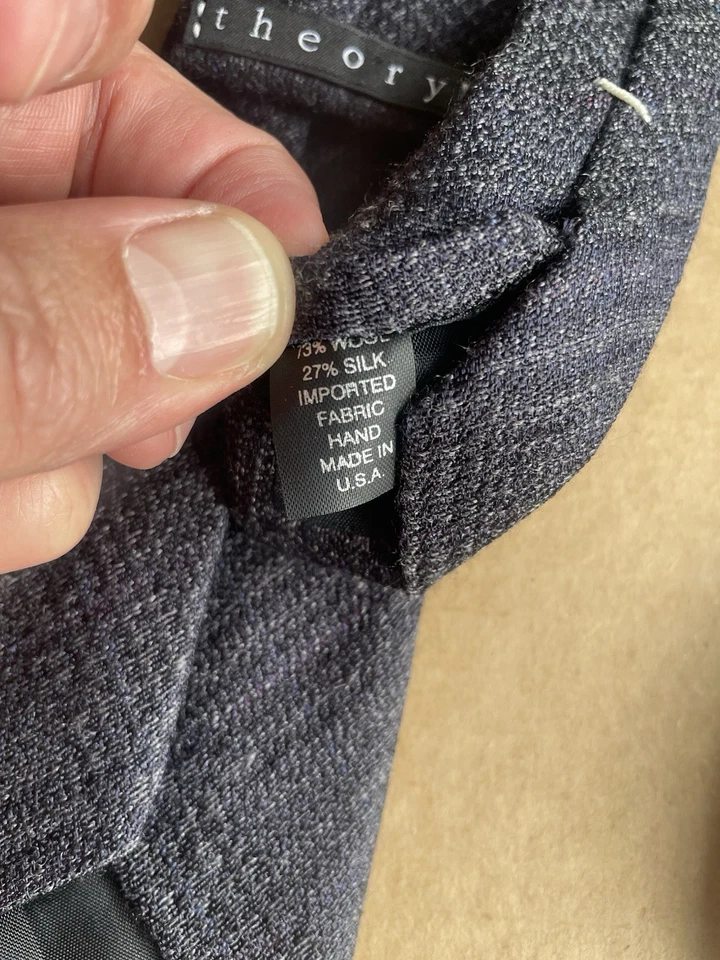 Corbata Theory seda/lana gris azul a cuadros a rayas hecha a mano en EE. UU. 2,5" X 57" delgada Foto 4 de 4