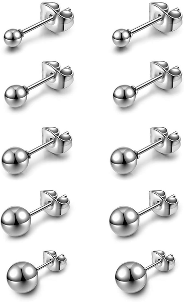 Kugel Ohrstecker 10 StüCke Edelstahl Ohrstecker Set 3-8Mm Studs Perlen Ohrringe-image
