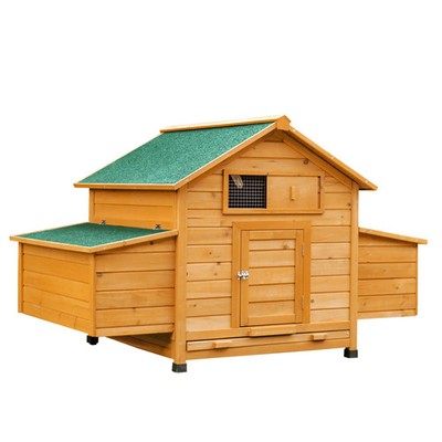 Hühnerstall aus Holz mit Nistkästen, Tablett, für 2-4 Hühner, gelb