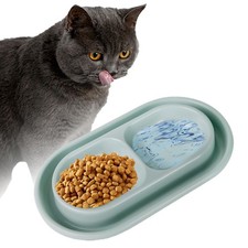 Cat Food and Water Bowl Set, Double Bowl Pet Small Gray