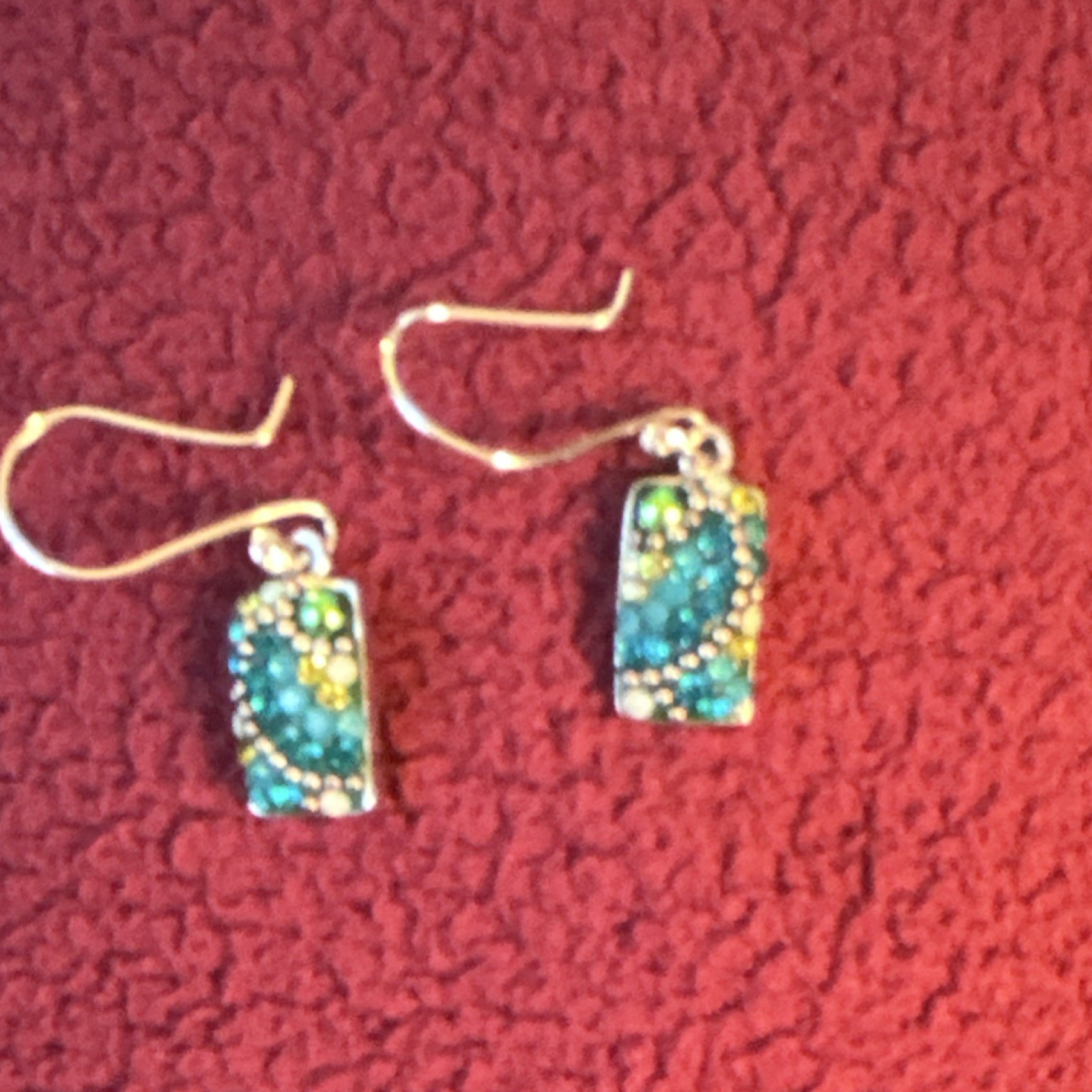 Firefly Rectangular Blue and Green Stone Dangle E… - image 1