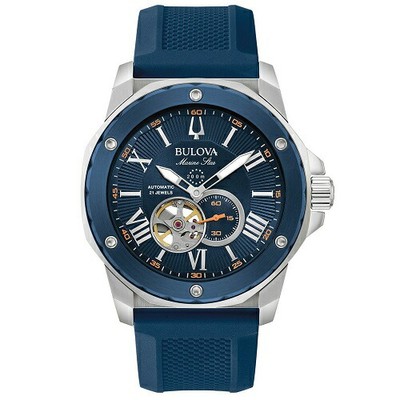 Unbenutzte  BULOVA Marine Star 98A303 blau Auto 200M Gummi Herrenuhr in Box 