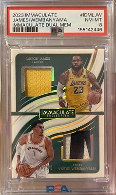 2023-24 Panini Immaculate Dual Mem LeBron James Victor Wembanyama /99 PSA 8