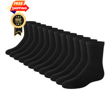 Hanes Boys' Crew Socks Pack, for Boys Age 5-12, Small, Black - 12 Pack