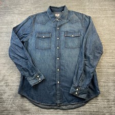 Levis Shirt Mens Extra Large Blue Denim Pearl Snap Western Jean