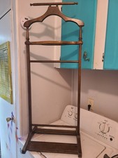 Vintage Wood Gentleman's Butler Valet Floor Stand Clothes Suit Hanger Rack