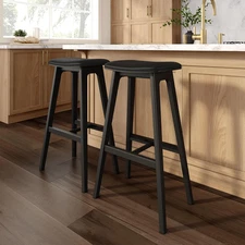 Beryl Bar Height Stool - Mid-Century Modern Rubberwood Bar Stool with Faux Leath