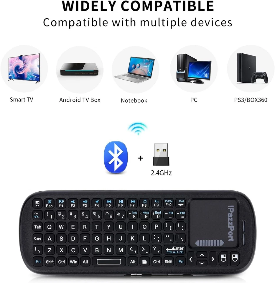 iPazzPort Mini Bluetooth＆2.4GHz Wireless Keyboard with Touchpad Mouse Combo 19SM - Image 3 of 4