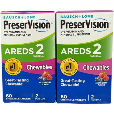 (2) PreserVision AREDS 2 Formula Eye Vitamin, 60 Chewables. Mixed Berry 08/2026+