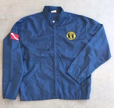 Vintage Aqua Lung Jacket Medium Windbreaker Coach Lenzip Zip 60s Blue US Divers