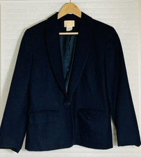 Vintage Pendleton Virgin Wool Blazer Women 10 Navy Blue One Button Jacket Career