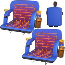 Stadium Seat 25 Heated Dual Sided Back Support 3 Levels Blue 2pc Portable 2pcs