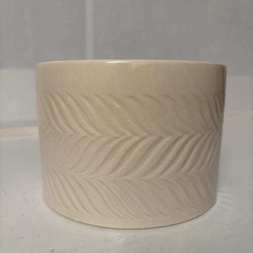 Fioriera cassa e botte ceramica bianco sporco 6” alta x 4,25” felce tonda in rilievo - Foto 4 di 6