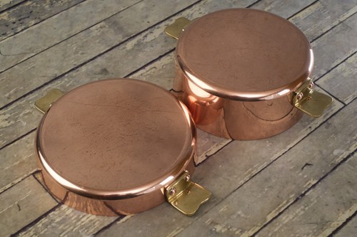 POMME-ANNA Sauce Pans Polished Copper Tinning Brass Handles Vintage