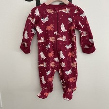 Wonder Nation Infant Baby Girl Sleeper Outfit Footie Pajamas Puppy Berry 0-3M