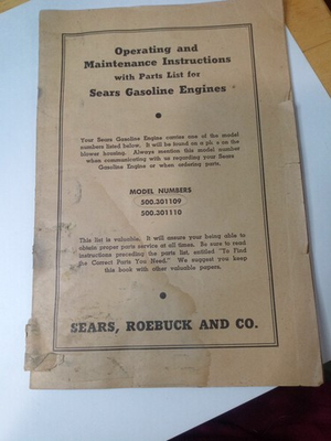 #ad Sears Gasoline Engine Maintenance amp; Parts List 500.301109 500.301110 $8.50