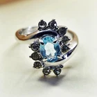 Size 7, vintage sterling silver handmade ring, 925 with blue topaz and cz