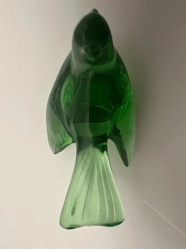 Vintage Murano Style Green Bird Art Glass Figurine