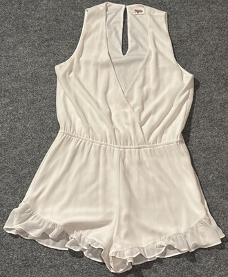 Show Me Your Mumu Romper Womens Small White Solid Lined VNeck Sleeveless