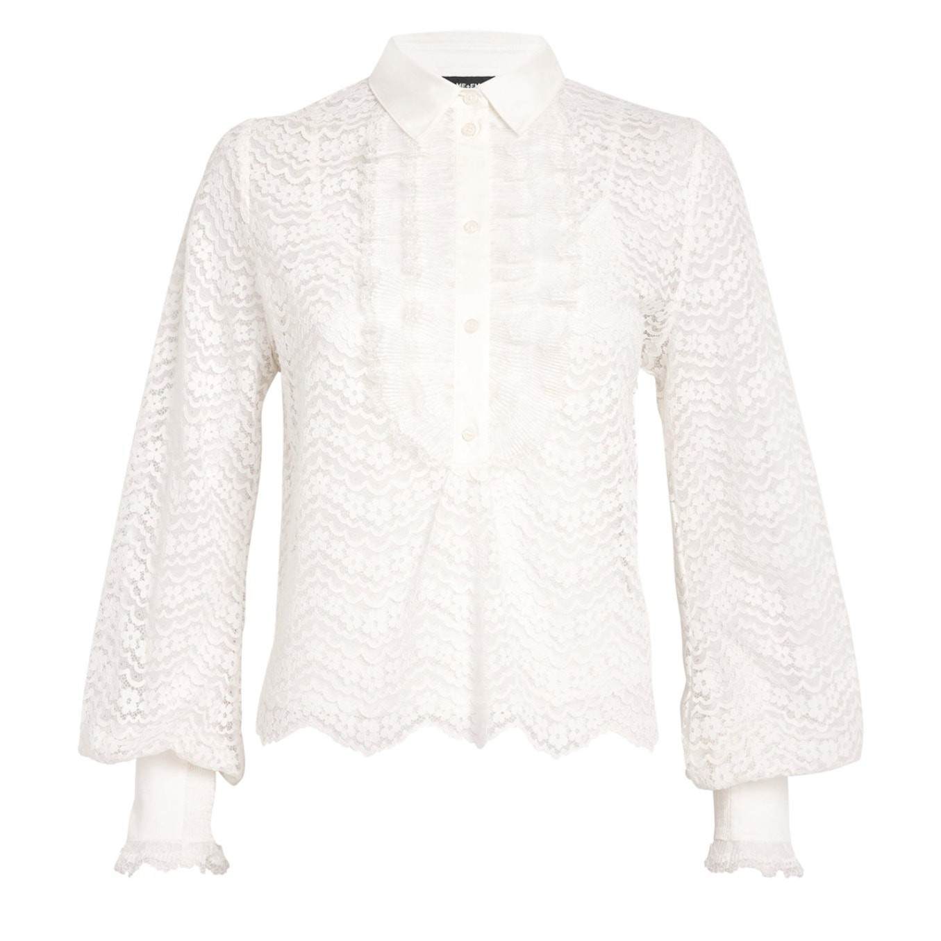 ME+EM Lace Shirt in White Ruffles Front With Buttons Closure 12 Cotton Blend