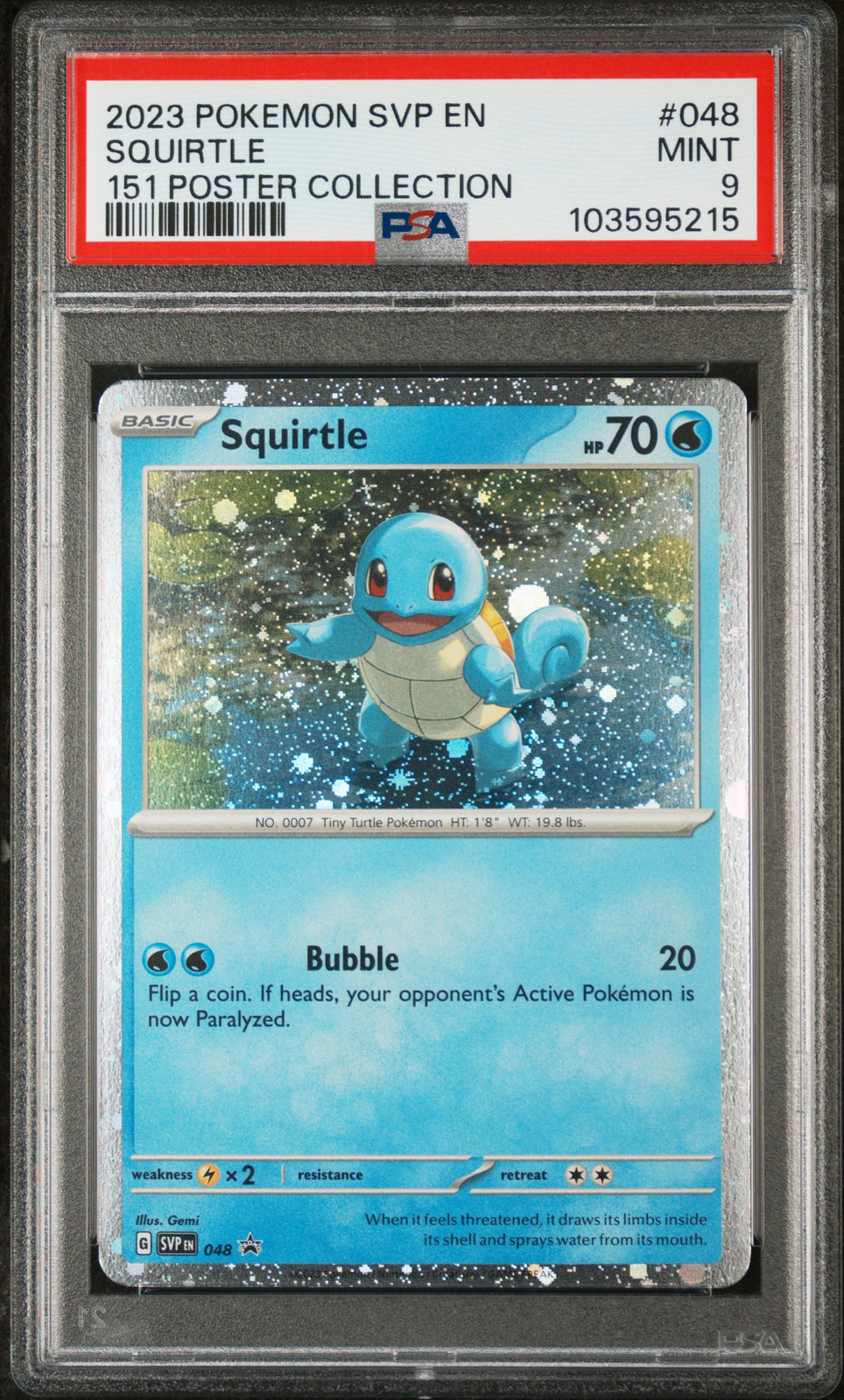 2023 POKEMON SVP EN-SV BLACK STAR PROMO 151 POSTER COLL #048 SQUIRTLE PSA 9