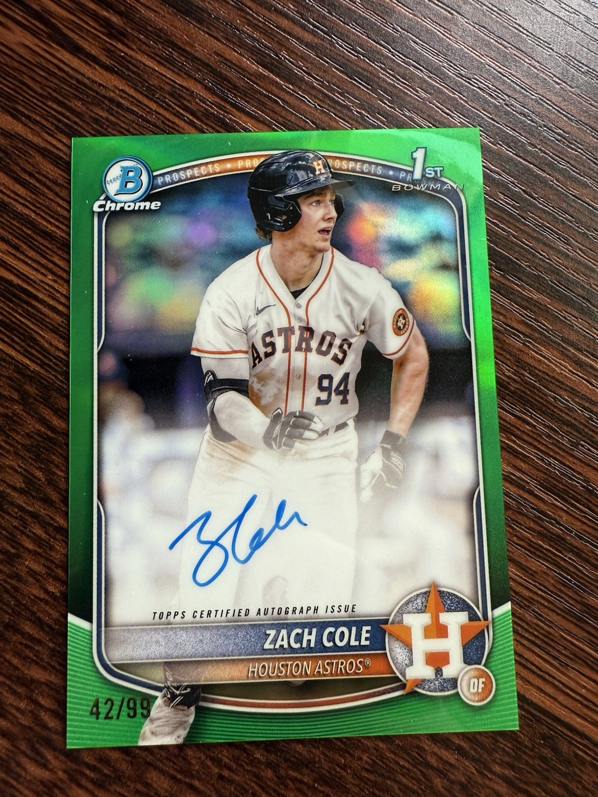 2025 Bowman Chrome Zach Cole True Green Chrome 1st Auto /99