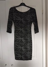 New Look Black/Silver Glitter Geometric Bodycon Dress Size 12