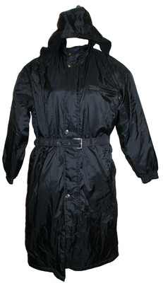 Womens Ams Tram Gram Long Trench Coat Fleece Lined Belted Full Zip Snap Hooded L