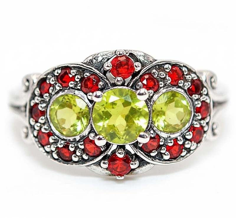 1CT Peridot 925 Solid Sterling Silver Nouveau Look Ring Sz 7 PC12-3