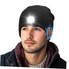 Bluetooth Beanie with Light, Headlamp Hat with Headphones and Built-in Black-03