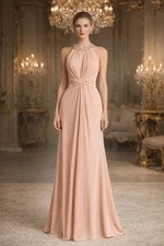 Adrianna Papell Jeweled Halter Top Pink Maxi‎ Gown sz 6 Formal Large Keyhole  