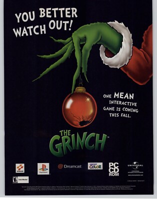2000 The Grinch PS1 Dreamcast PS1 Vintage Print Ad/Poster Official Christmas Art