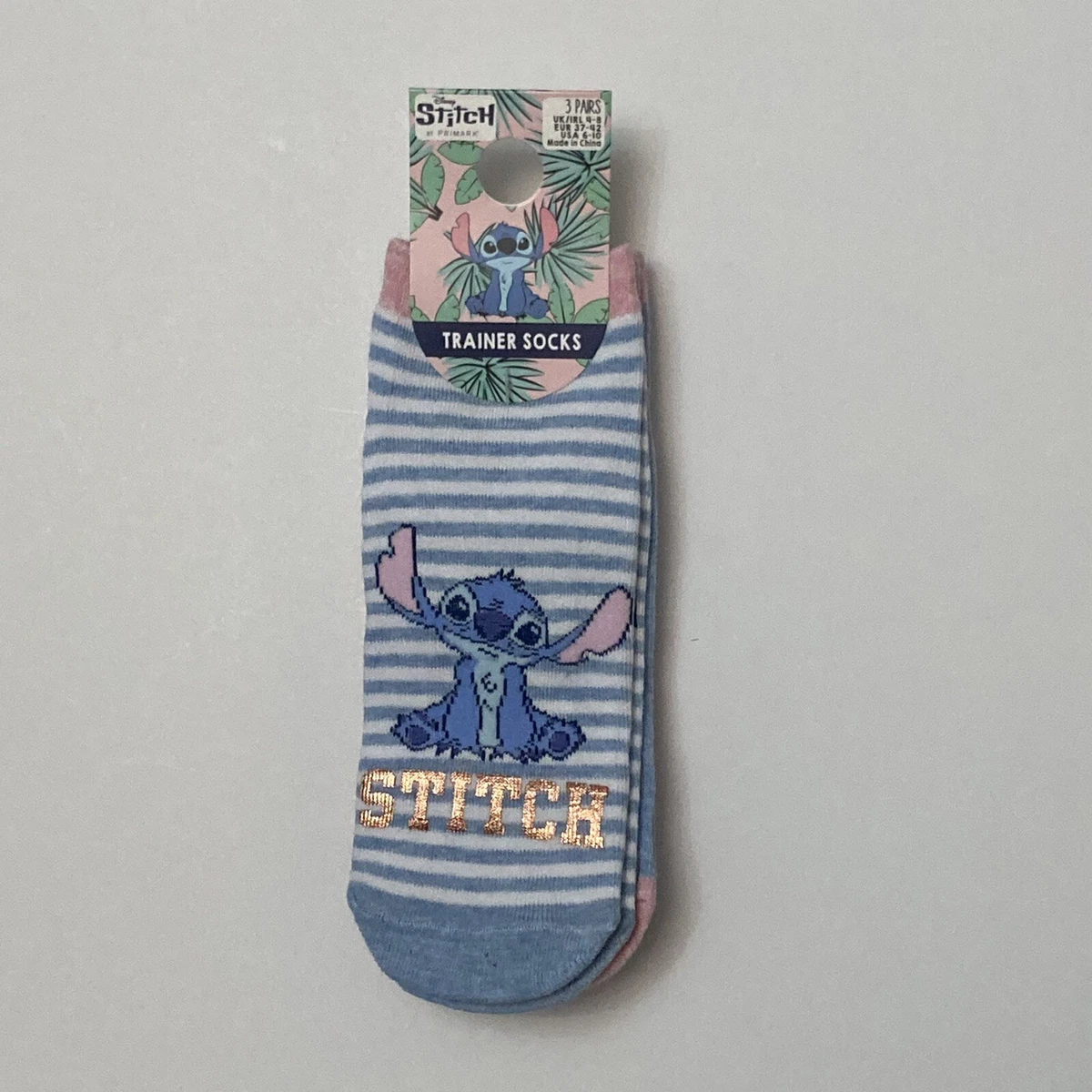 Conjunto de Calcetines Primark Stitch Angel Disney EE. UU. 6-10 Rayas Azules Paquete de 3 Rosa Ohana Nuevo