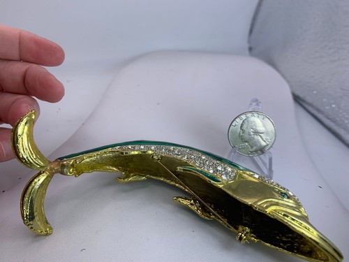Enorme broche de oro vintage esmaltado verde pez delfín V-8919 - Imagen 5 de 6