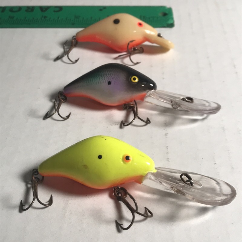 Lot of 3 Mann’s Vintage Deep Chartreuse  Black & Coral Fishing Lures