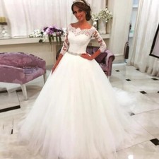 Boho Long Sleeves Wedding Dresses Lace Applique Crystal Sash Tulle Bridal Gowns