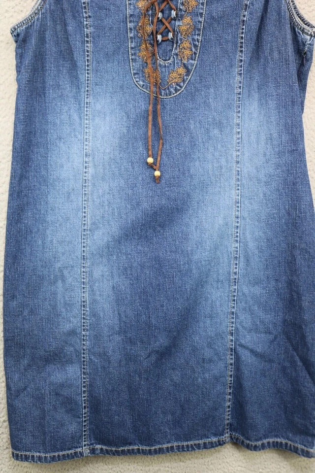 Vestido midi de mezclilla sin mangas vintage Faded Glory - bordado - talla 16 - boho - hippie Foto 2 de 4
